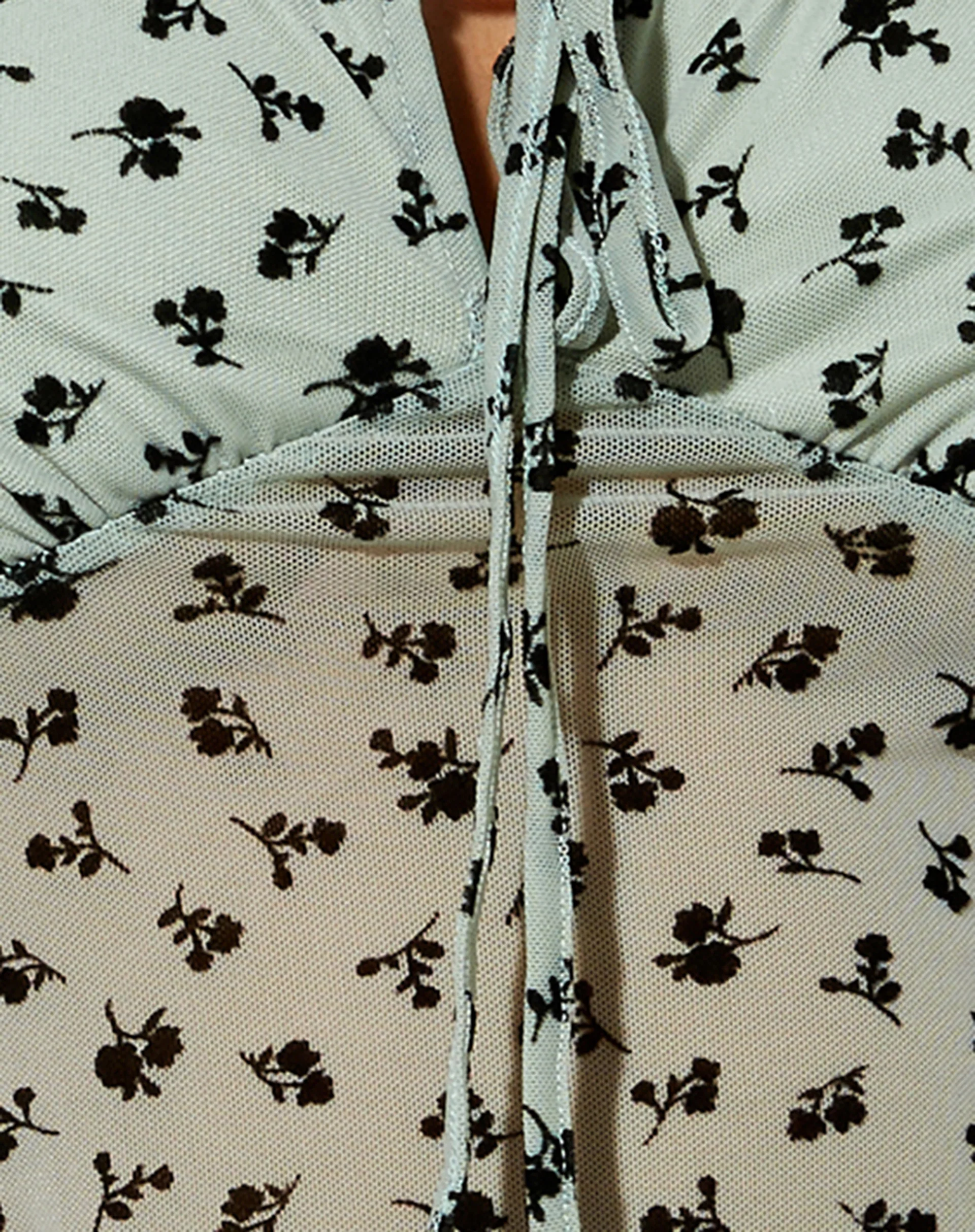 Ganika Crop Top in Sage Flower Buds Black Flock - Image 5