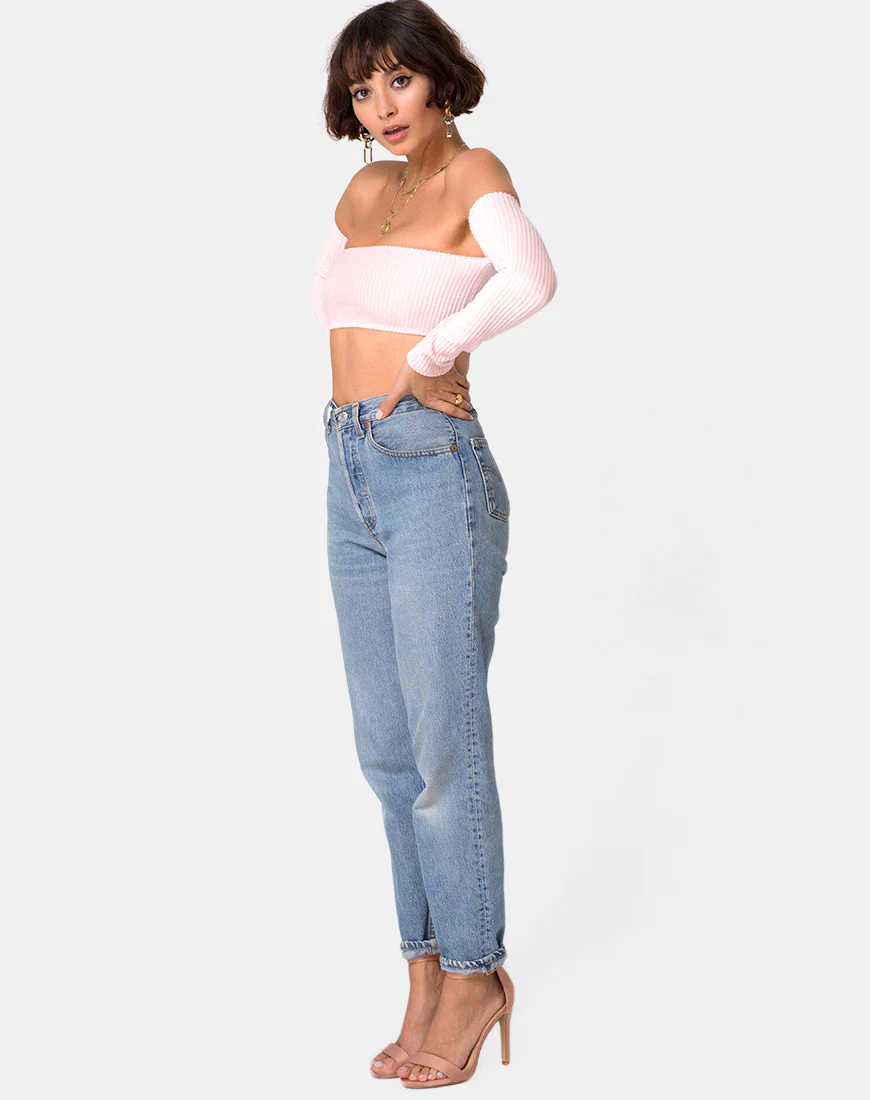 Ganis Long Sleeve Crop Top in Fluffy Knit Candy - Image 3