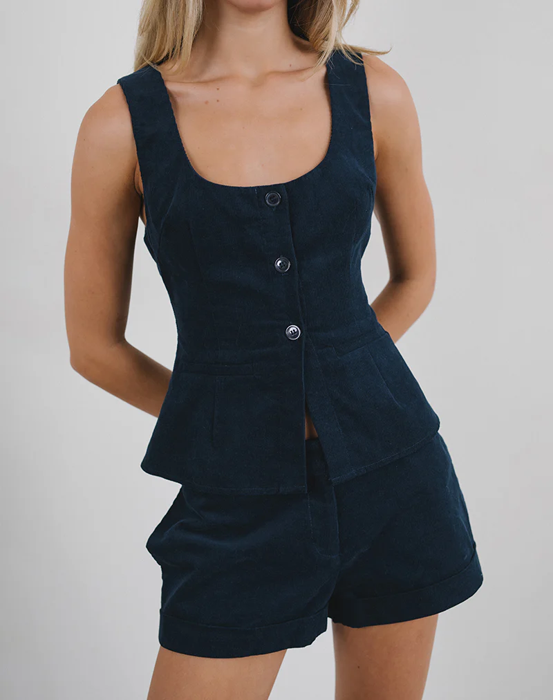 Ganita Vest in Baby Cord Navy - Image 2