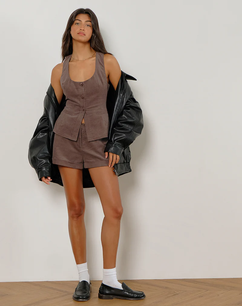 Ganita Vest in Babycord Brown - Image 2