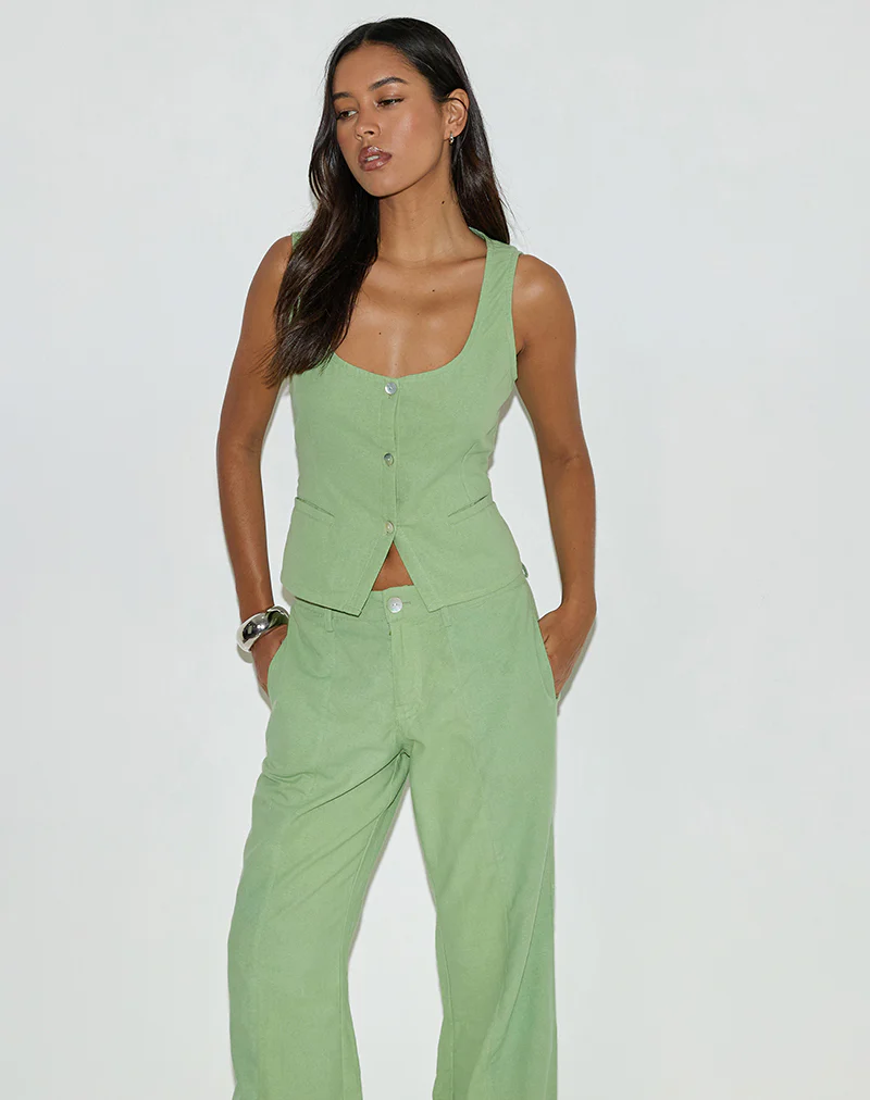 Ganita Vest in Linen Minty Green - Image 3