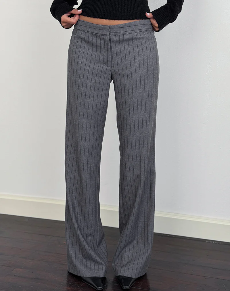 Ganta Slim Trouser in Pinstripe Charcoal - Image 2