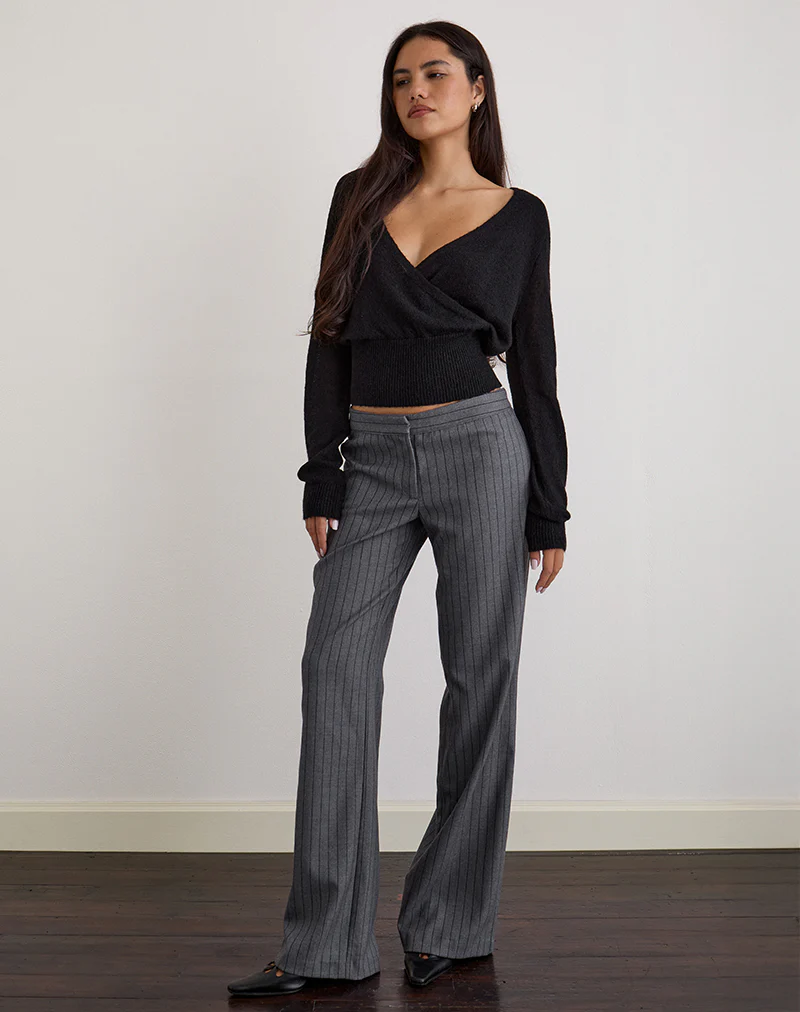Ganta Slim Trouser in Pinstripe Charcoal - Image 3