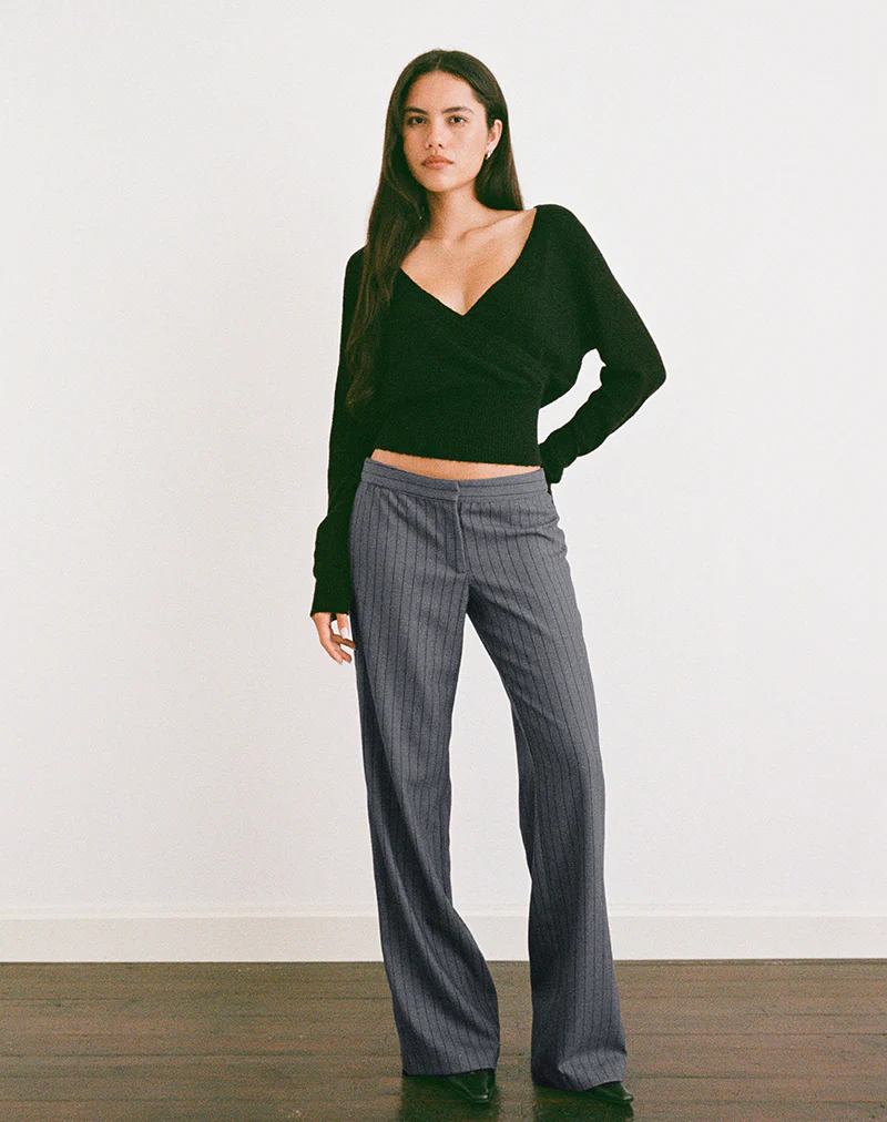 Ganta Slim Trouser in Pinstripe Charcoal - Image 5