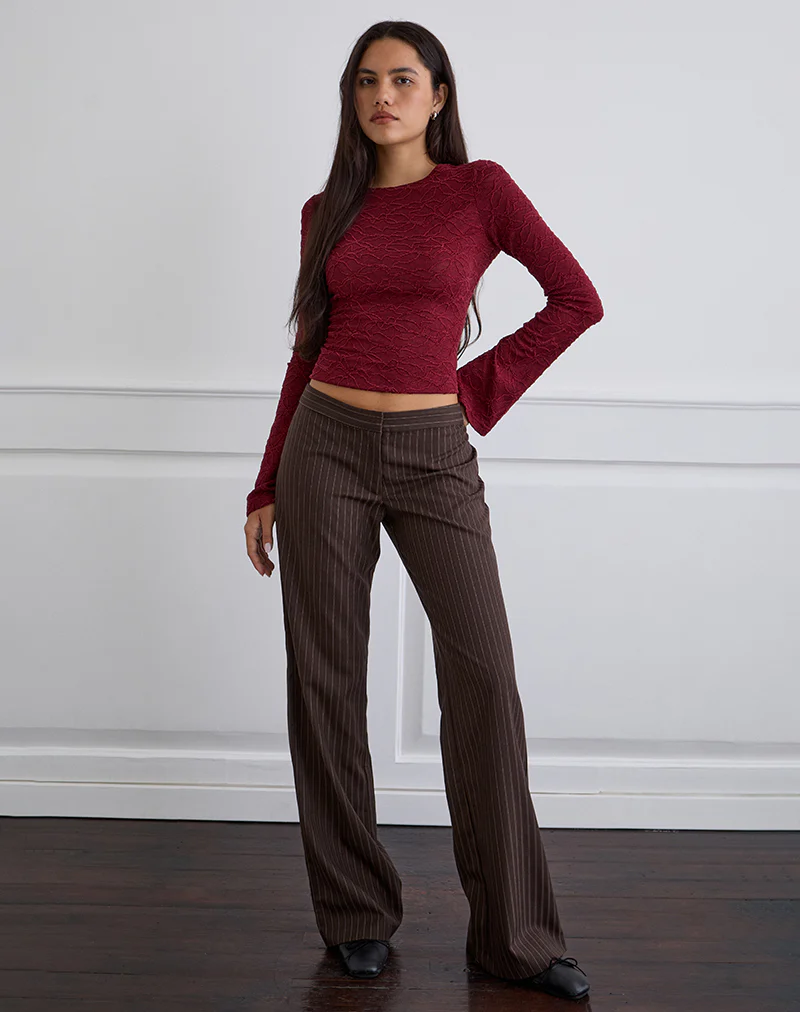 Ganta Slim Trouser in Stripe Chocolate Brown - Image 2