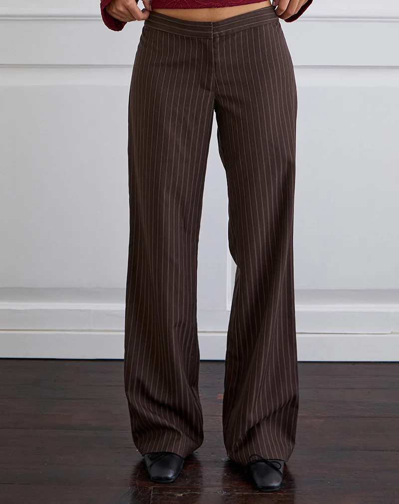 Ganta Slim Trouser in Stripe Chocolate Brown - Image 3
