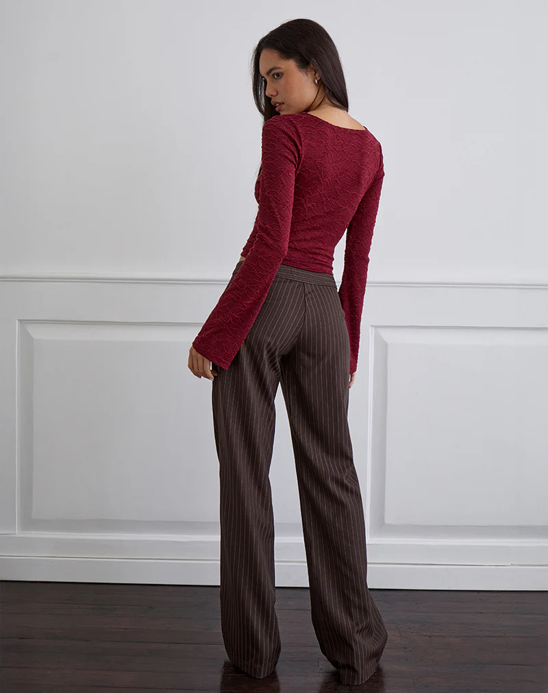 Ganta Slim Trouser in Stripe Chocolate Brown - Image 4