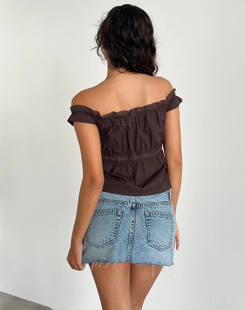Gapita Bardot Top in Poplin Deep Mahogany - Image 3