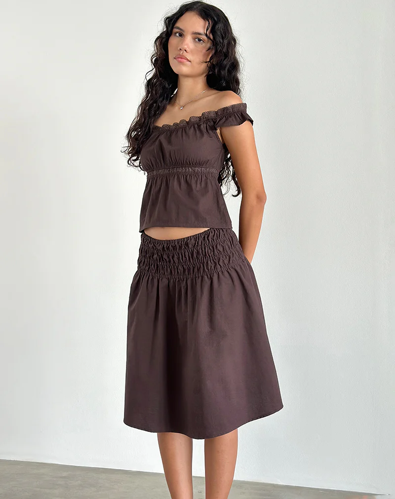 Gapita Bardot Top in Poplin Deep Mahogany - Image 4