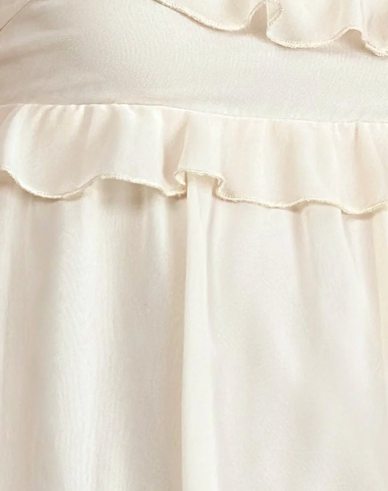 Garistha Babydoll Puffball Mini Dress in Cream - Image 6
