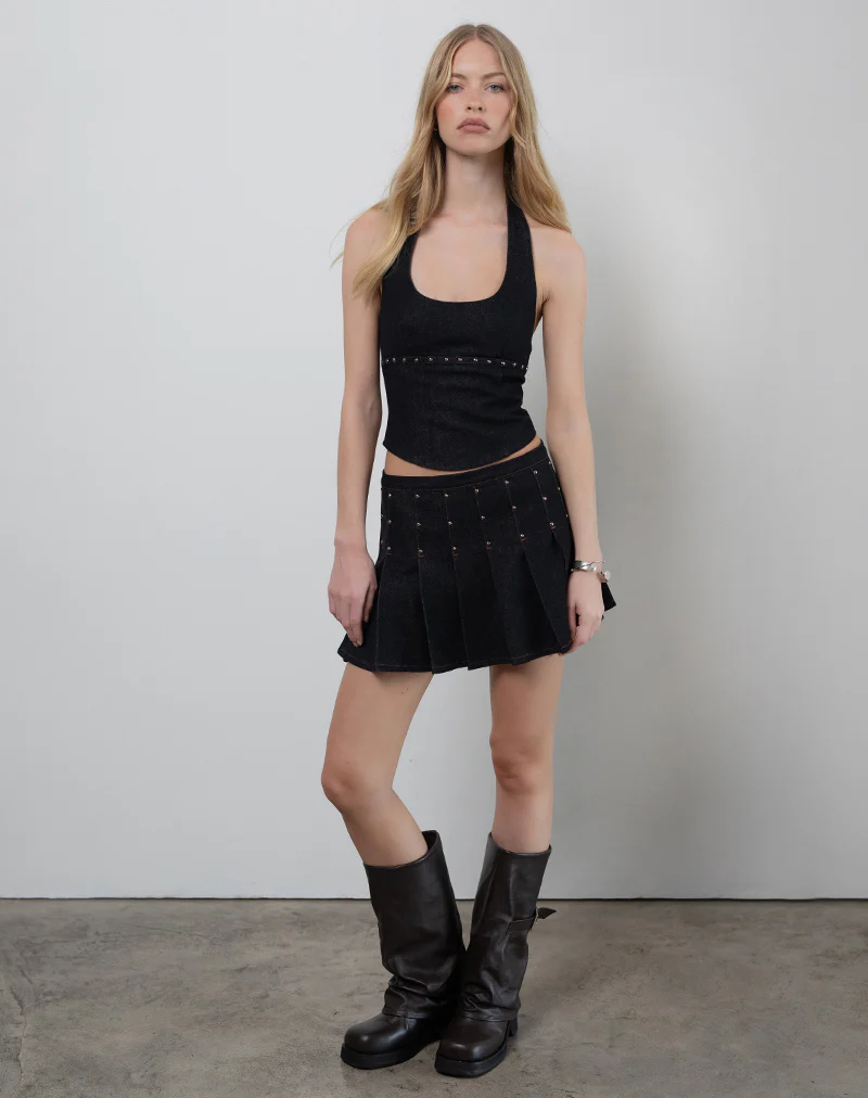 Gatlin Skirt in Chambray Studs Black - Image 4