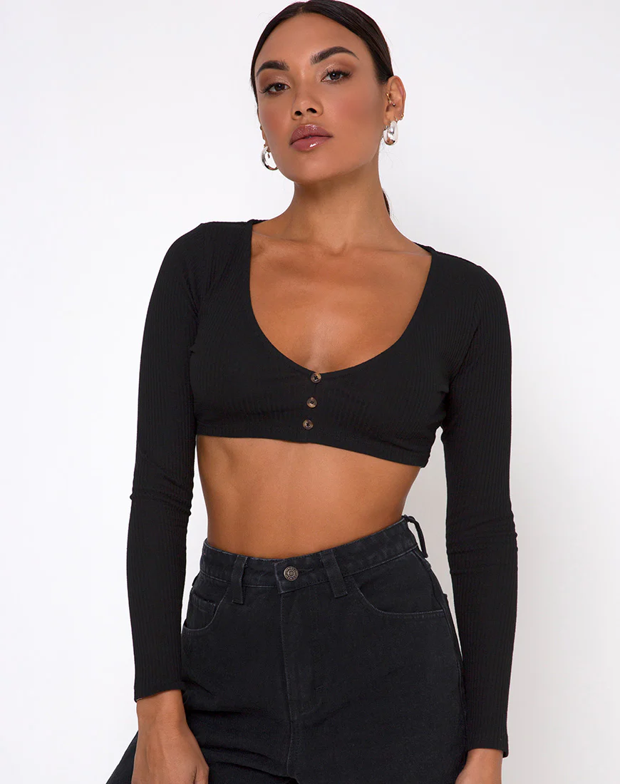 Gato Crop Top in Rib Black - Image 2