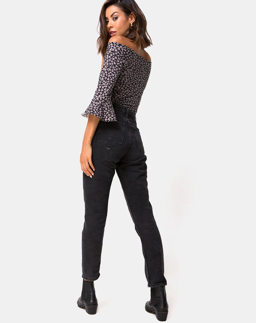 Gaton Bardot Bodice in Ditsy Rose Black - Image 4