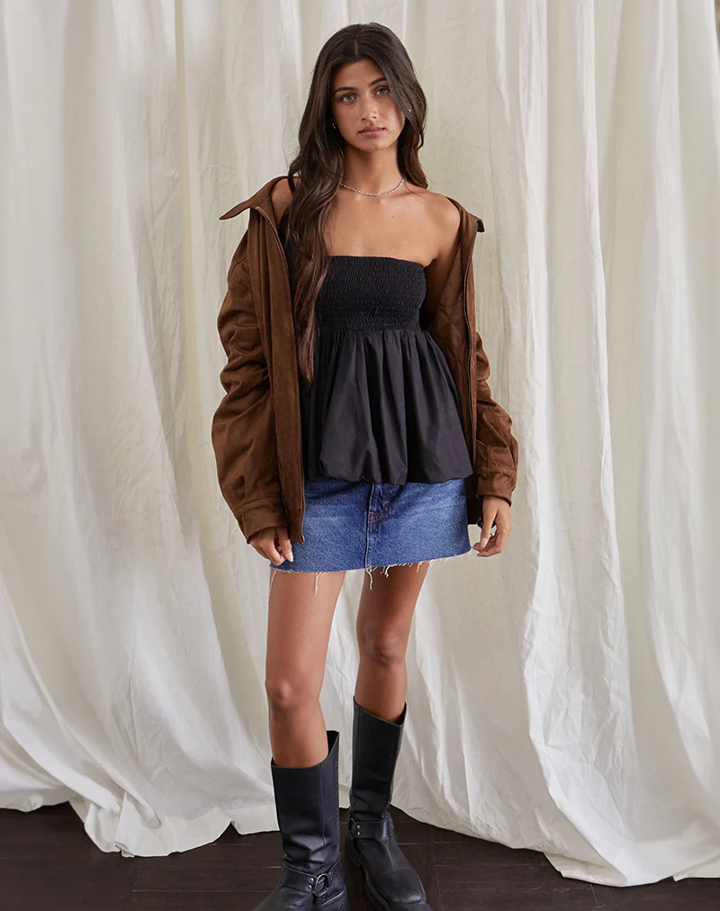 Gaux Puffball Shirred Bandeau Top in Black - Image 5