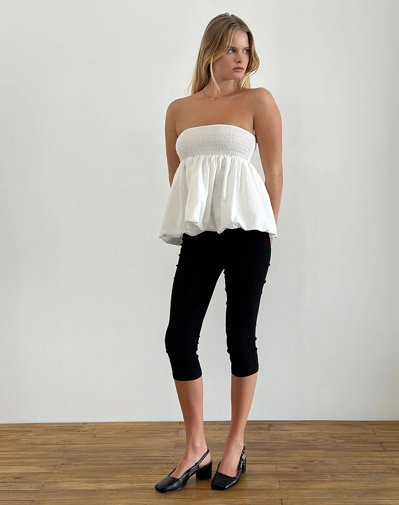 Gaux Puffball Shirred Top in Poplin Ivory - Image 3