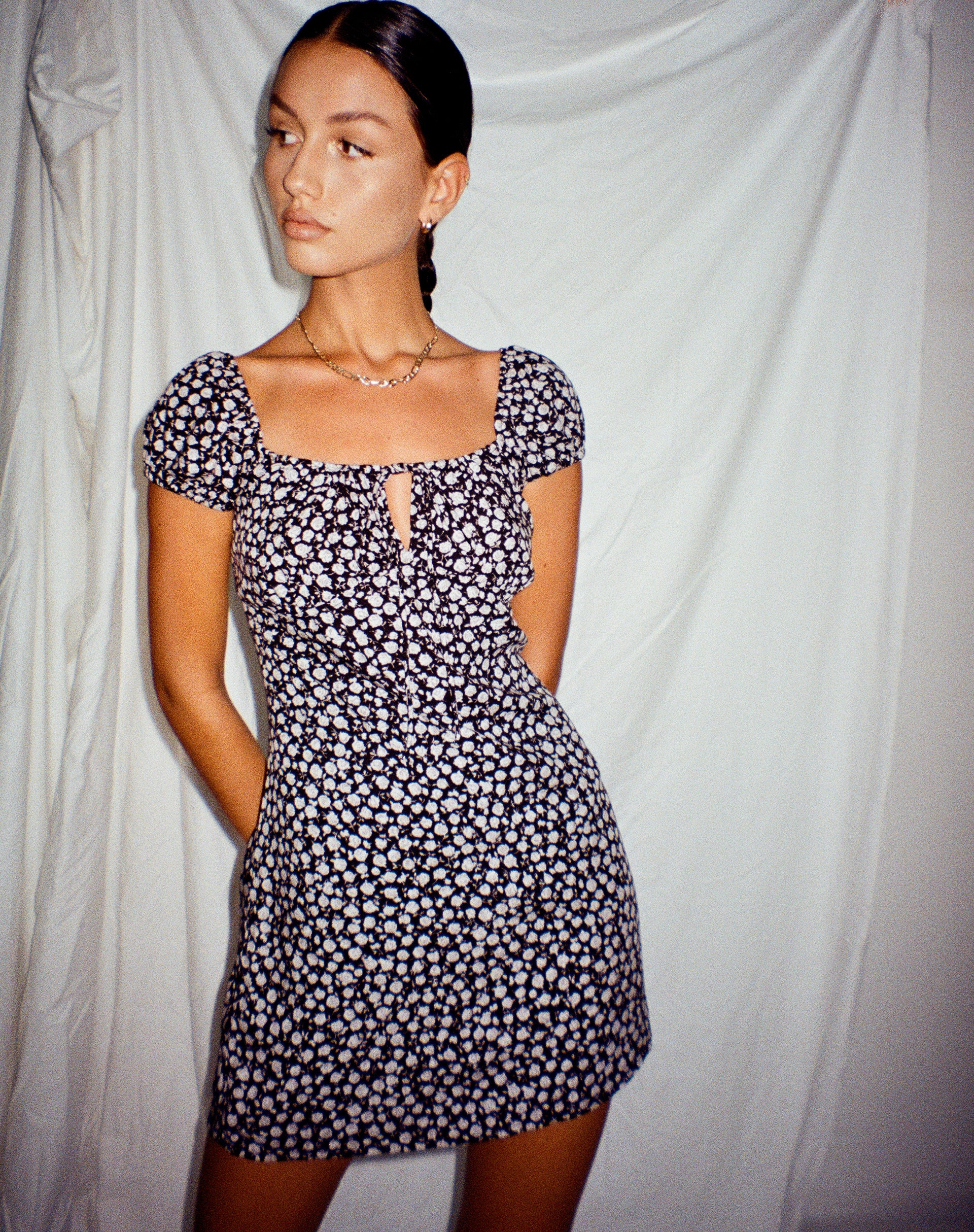 Gaval Mini Dress in Ditsy Rose Black - Image 2