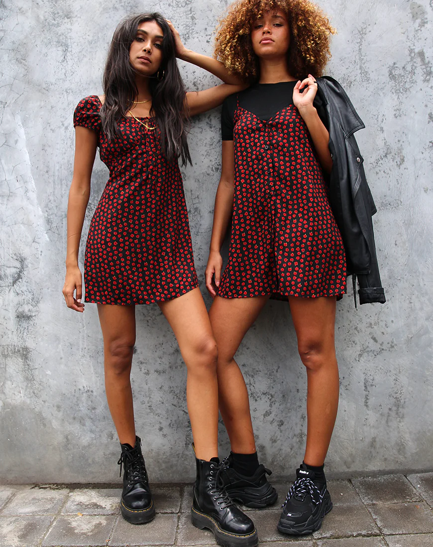 Gaval Mini Dress in Dotty Rose Black - Image 3