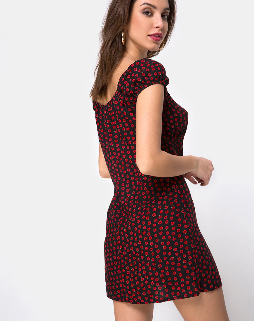 Gaval Mini Dress in Dotty Rose Black - Image 4