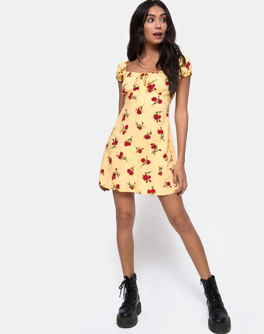 Gaval Mini Dress in Falling Rose Yellow - Image 4