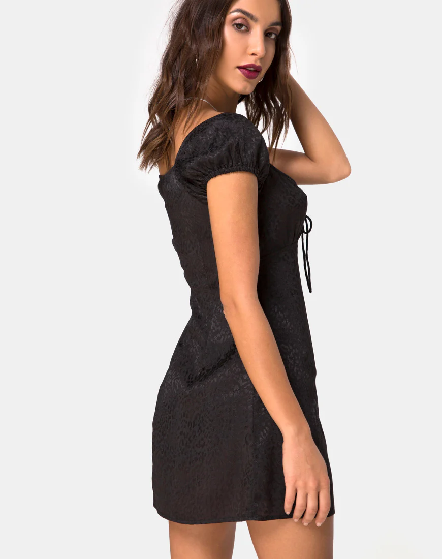 Gaval Mini Dress in Satin Cheetah Black - Image 2