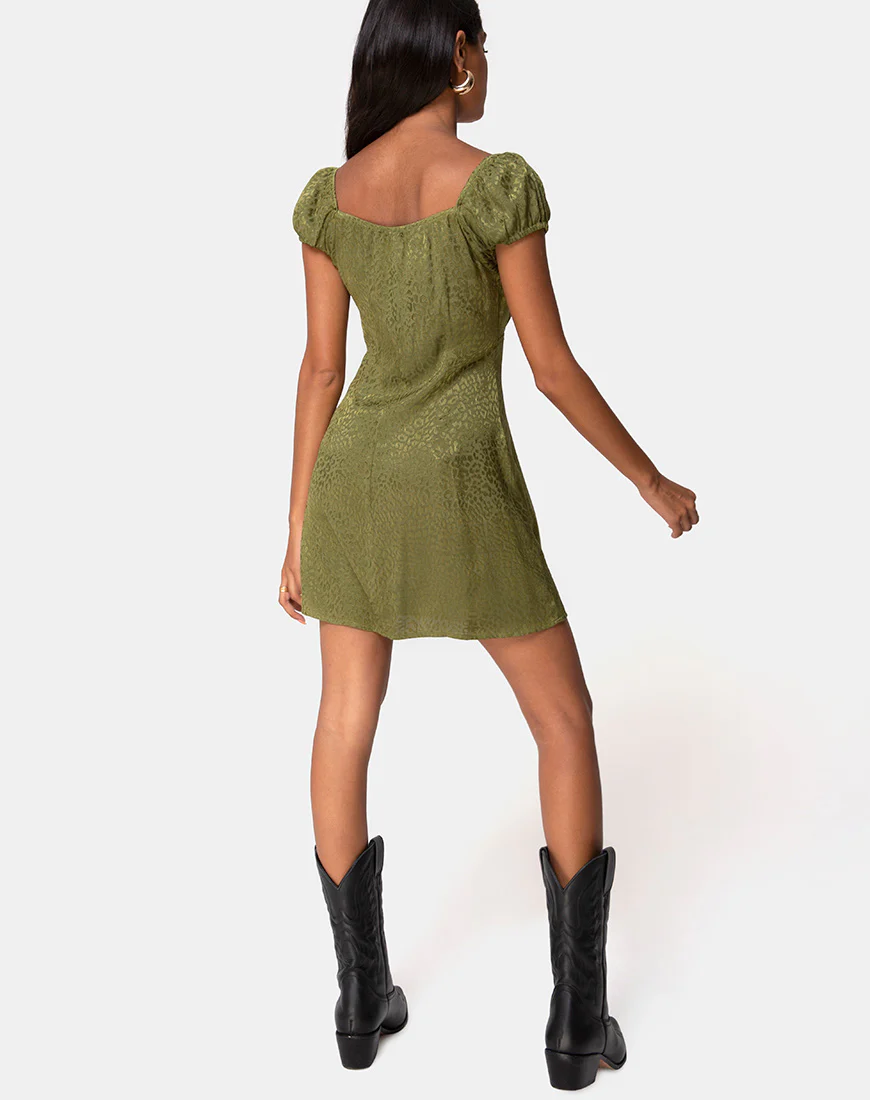 Gaval Mini Dress in Satin Cheetah Khaki - Image 4