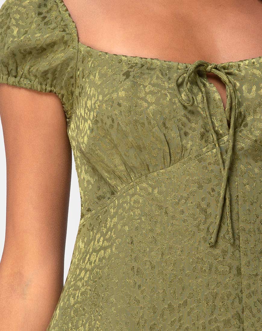 Gaval Mini Dress in Satin Cheetah Khaki - Image 5