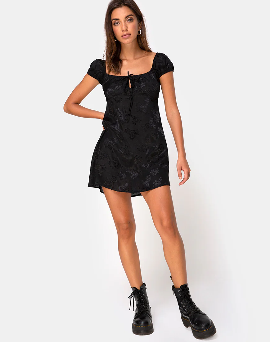 Gaval Mini Dress in Satin Rose Black - Image 3