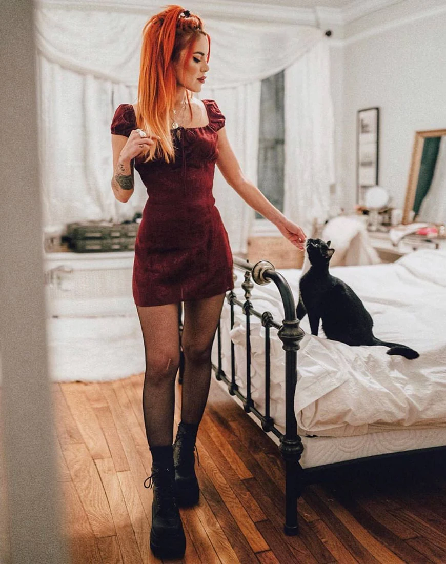 Gaval Mini Dress in Satin Rose Burgundy - Image 2