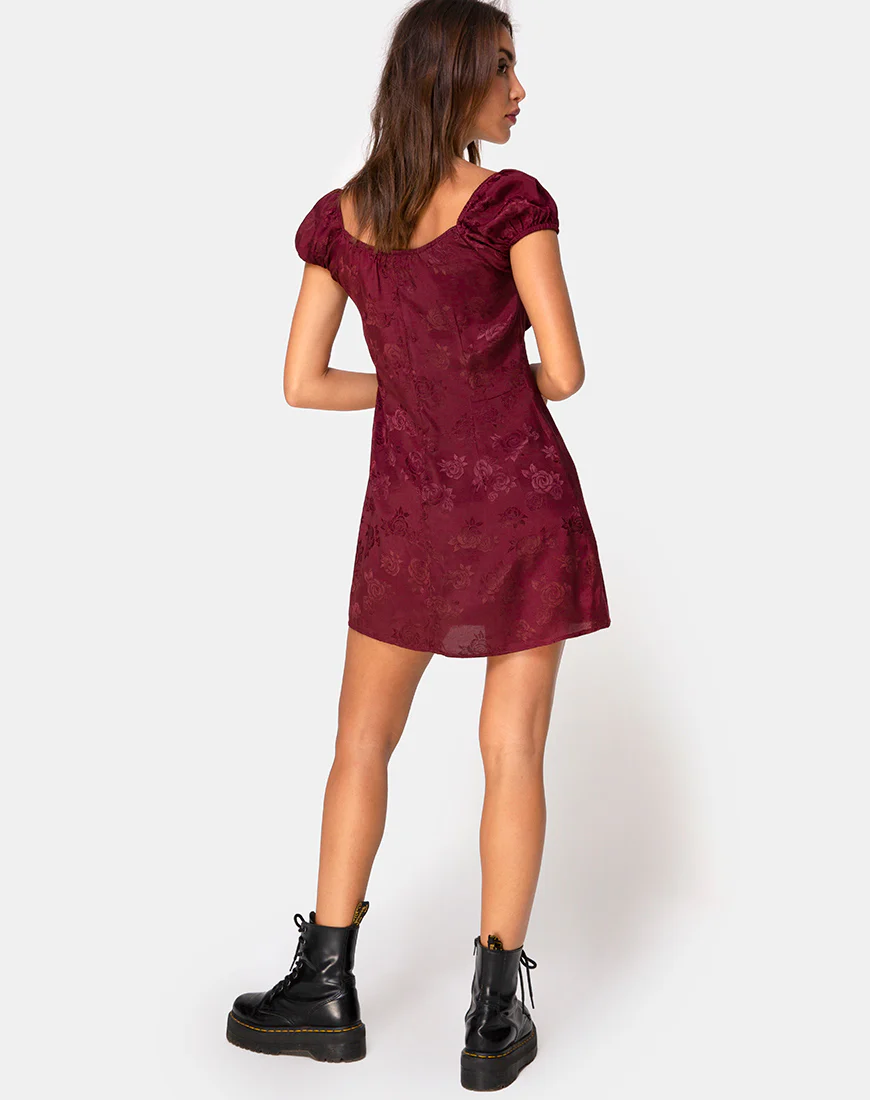 Gaval Mini Dress in Satin Rose Burgundy - Image 5