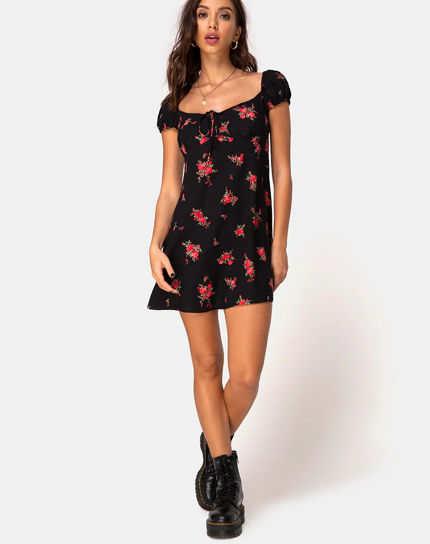 Gaval Mini Dress in Soi Rose Black and Red - Image 3