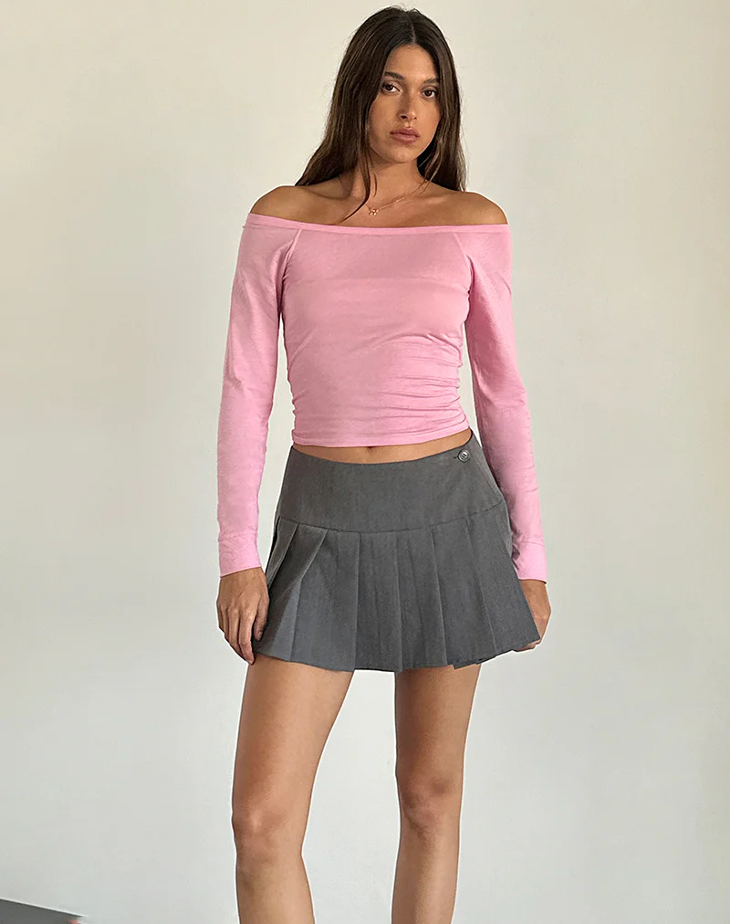 Gavya Long Sleeve Bardot Top in Flamingo Pink - Image 3