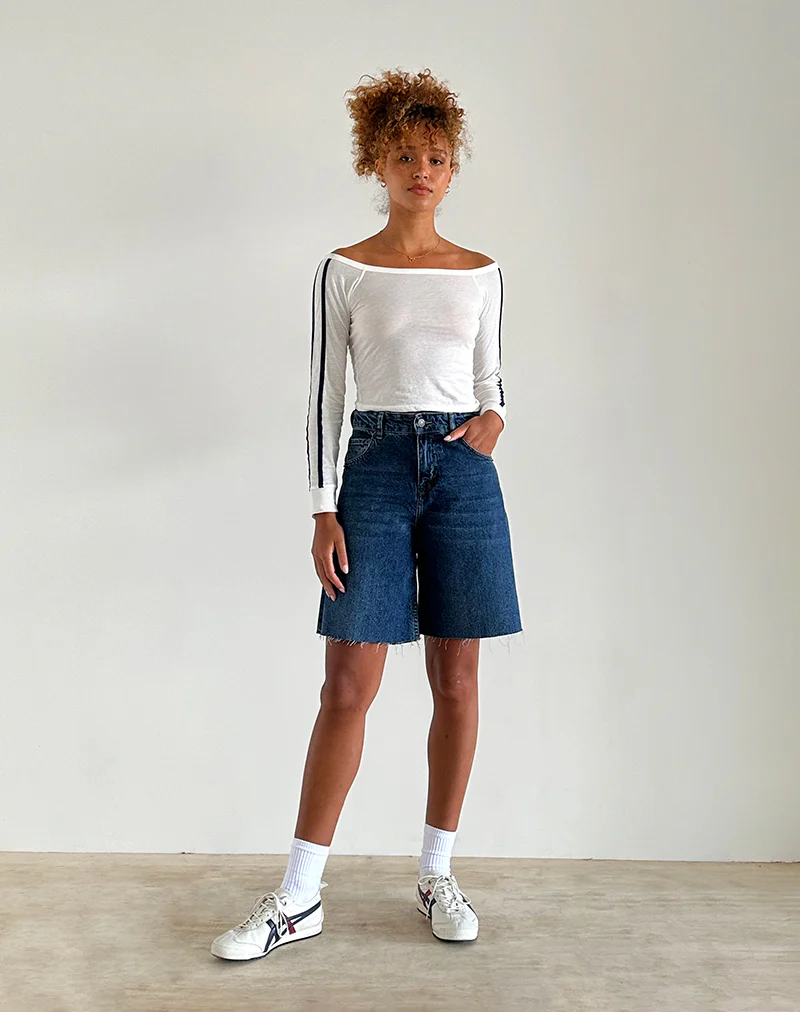 Gavya Long Sleeve Top in Off White with Navy Stripe - Image 4