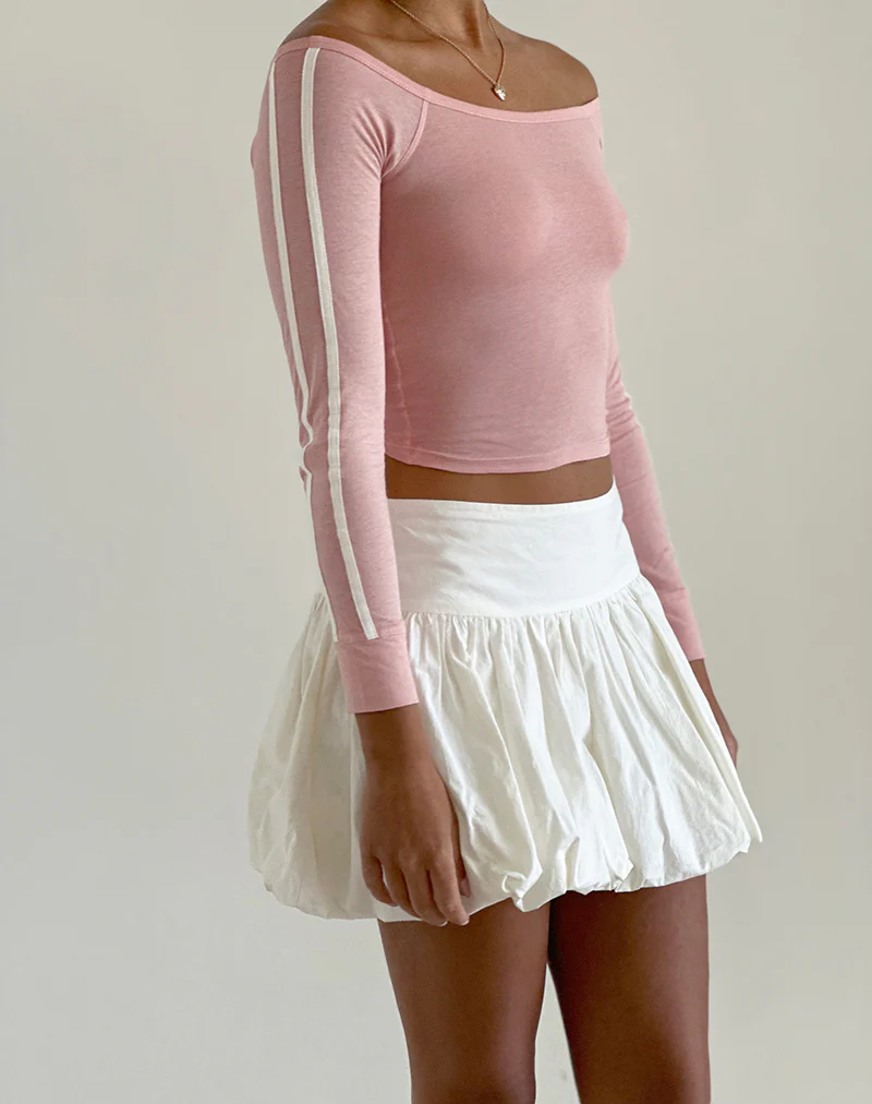 Gavya Bardot Long Sleeve Top in Pink Lady with White Stripe - Image 2