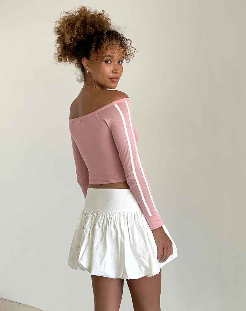 Gavya Bardot Long Sleeve Top in Pink Lady with White Stripe - Image 5