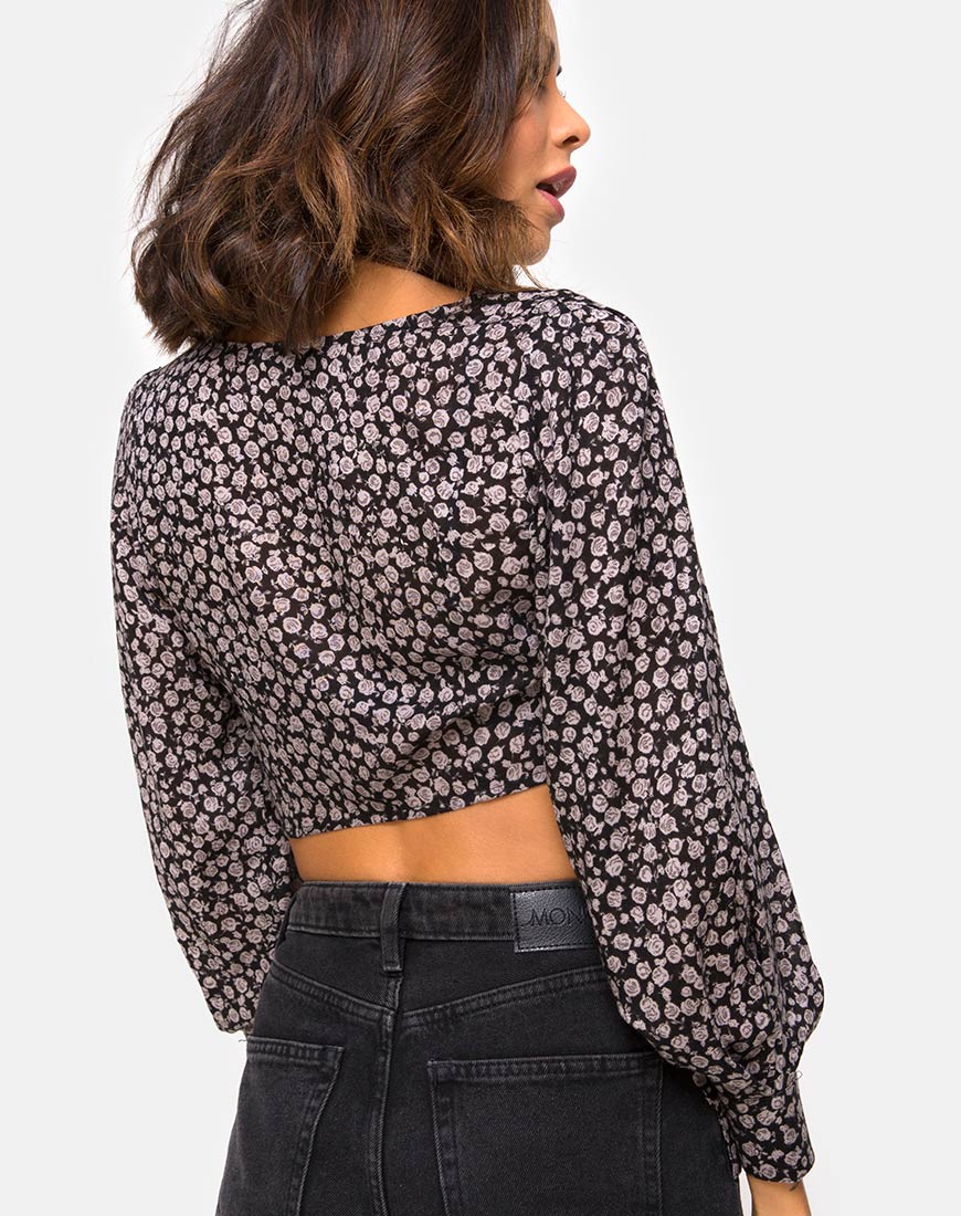 Gazalo Cropped Top in Ditsy Rose Black - Image 2