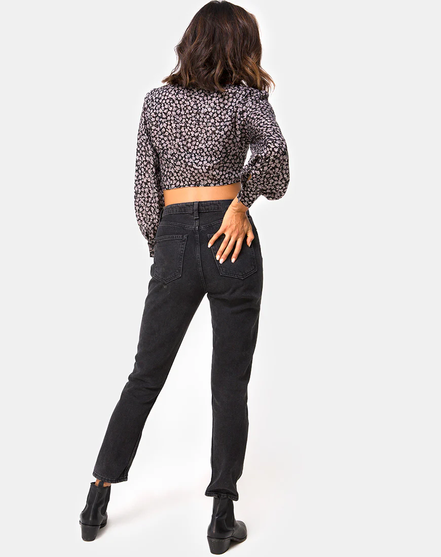 Gazalo Cropped Top in Ditsy Rose Black - Image 4