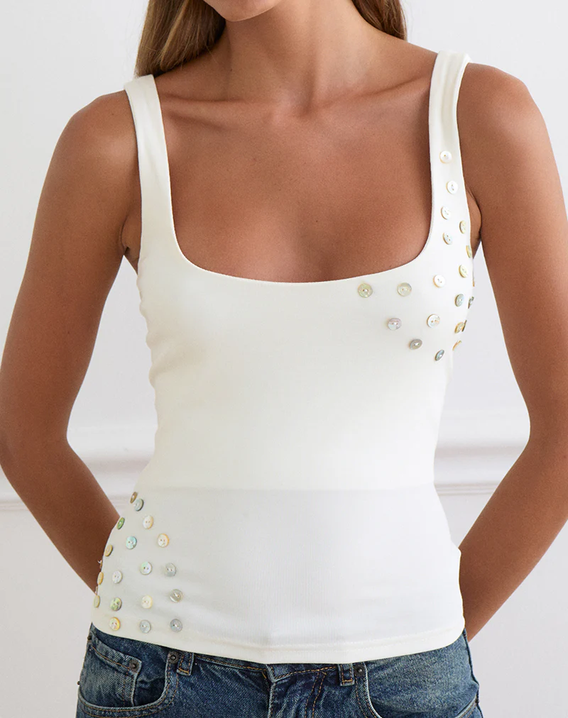 Gelita Vest with Pearl Buttons in White Eco Lyocell - Image 2