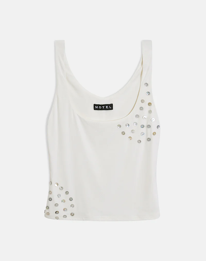 Gelita Vest with Pearl Buttons in White Eco Lyocell - Image 4