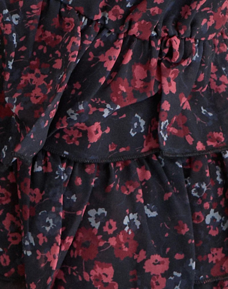 Gendhis Vest Top in Chiffon Scattered Floral Black and Red - Image 6