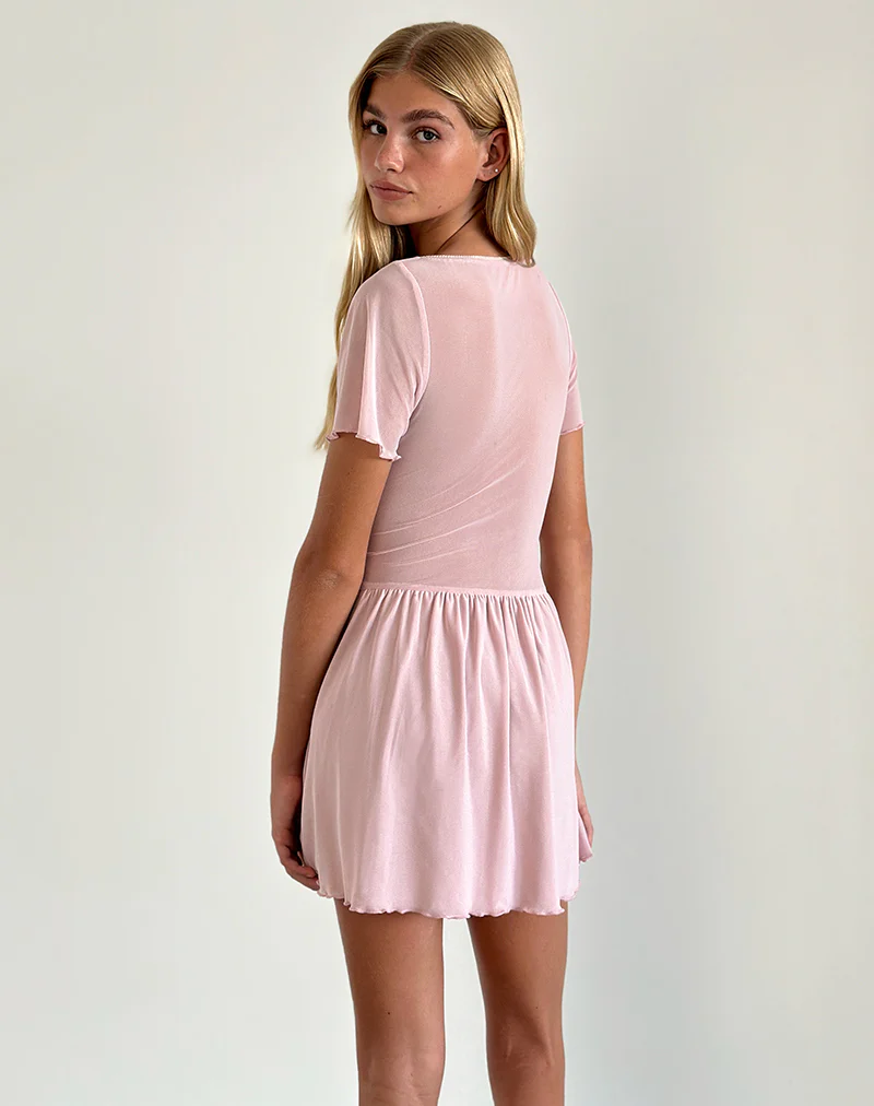 Geni Mini Dress in Mesh Baby Pink - Image 4