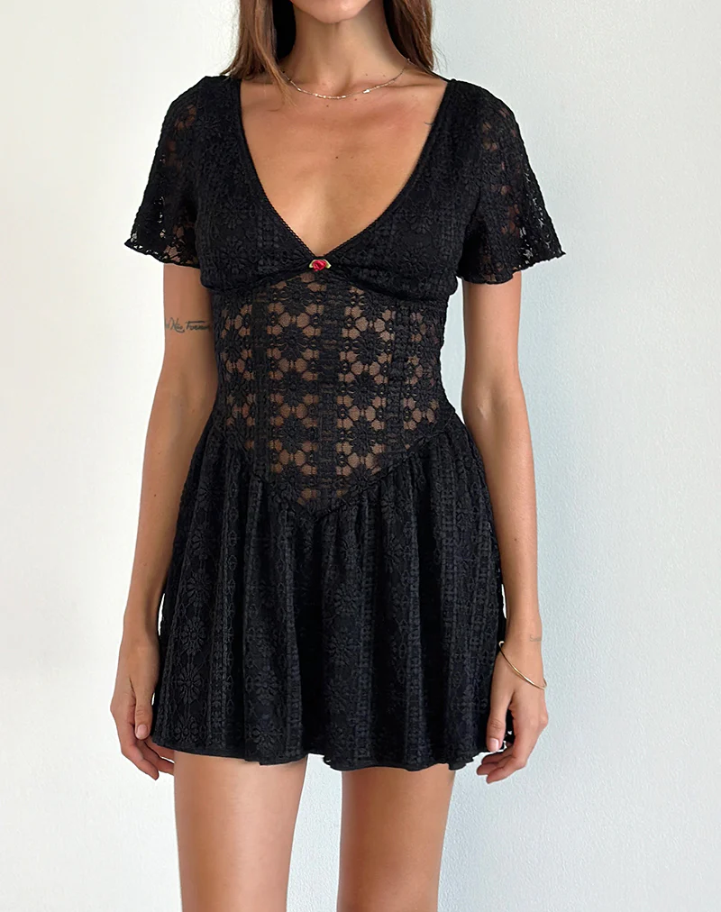Geni Mini Dress in Regal Lace Black - Image 2