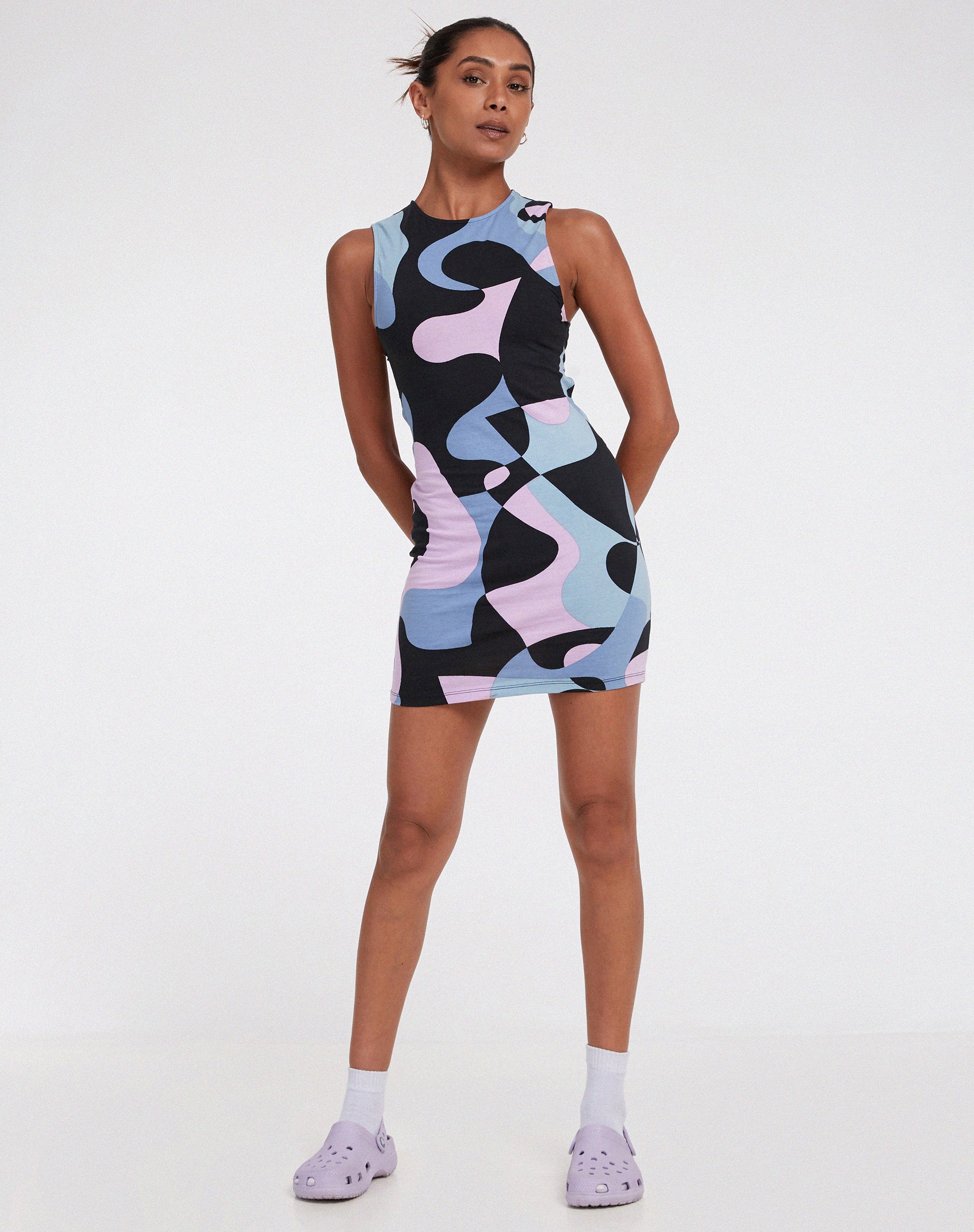 Genul Mini Dress in Abstract Purple - Image 3