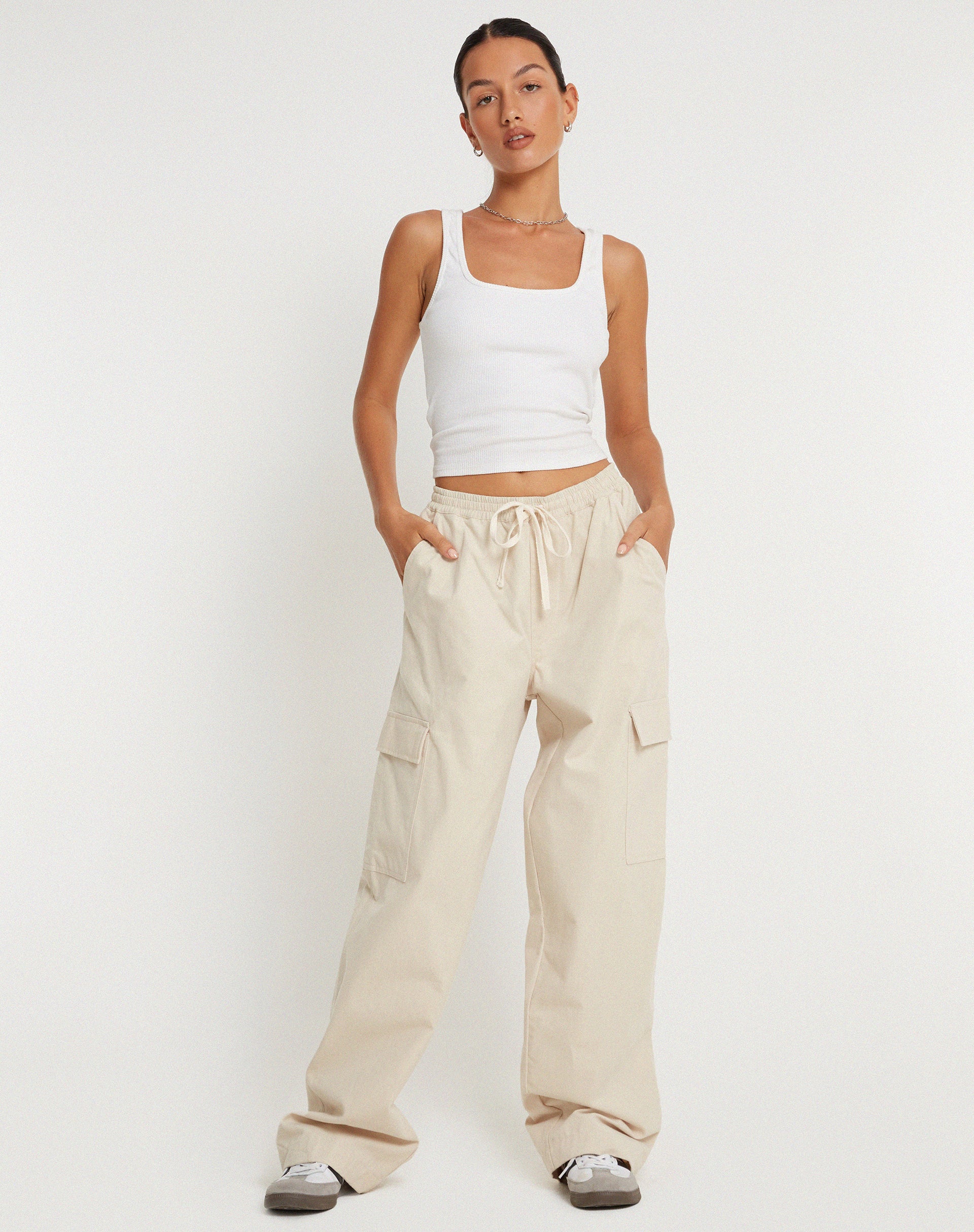 Geona Wide Leg Cargo Trouser in Ecru - Image 3