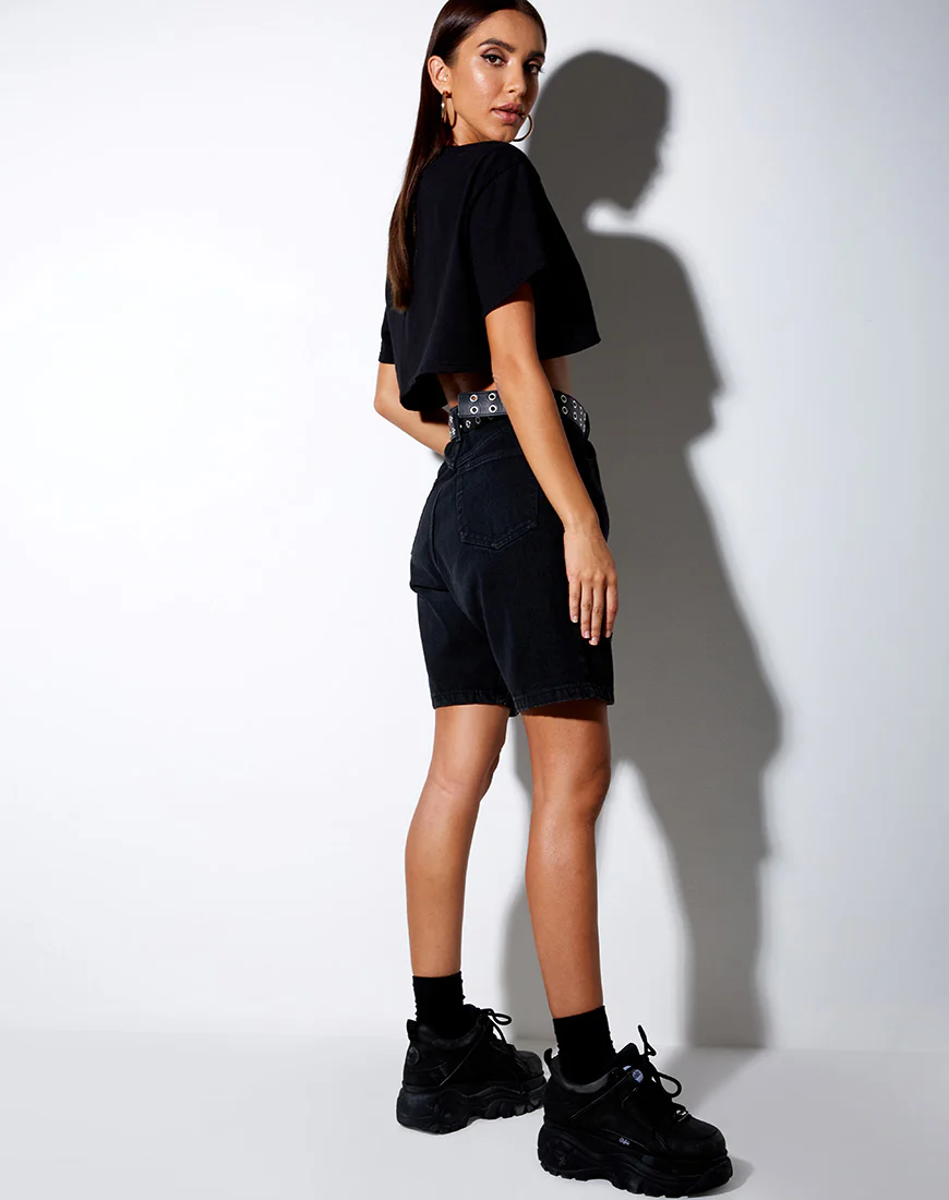 Georgi Cropped Tee in Black and Mint Dragon Placement - Image 3