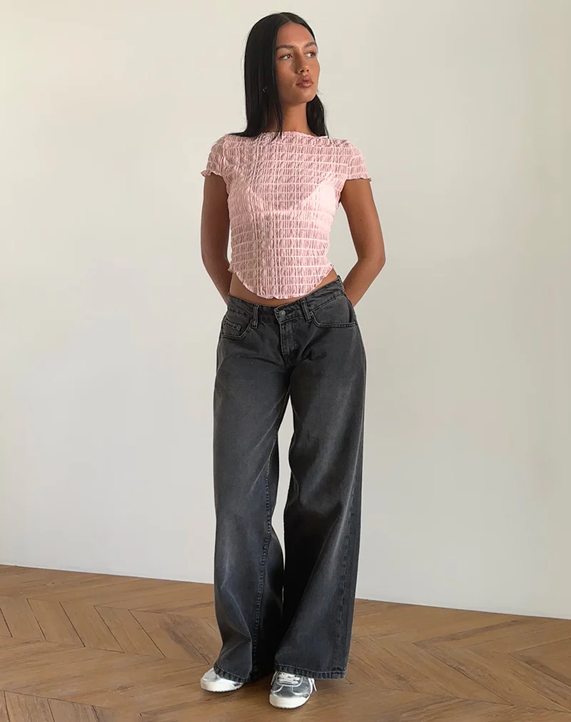 Georgia Textured Mesh Top in Blush Pink - Image 2