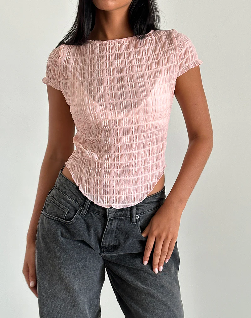 Georgia Textured Mesh Top in Blush Pink - Image 3
