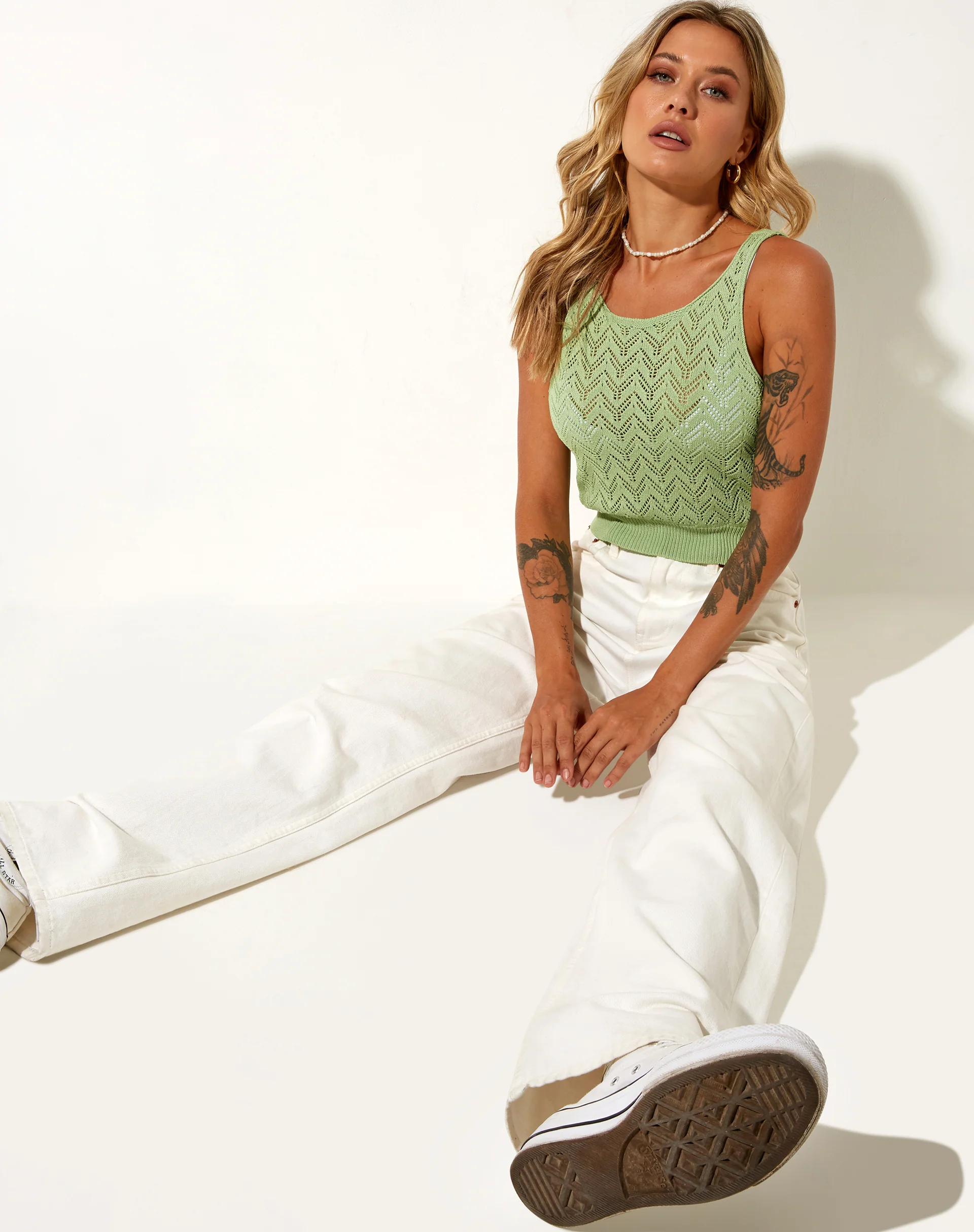 Gera Top in Crochet Pointelle Green - Image 3