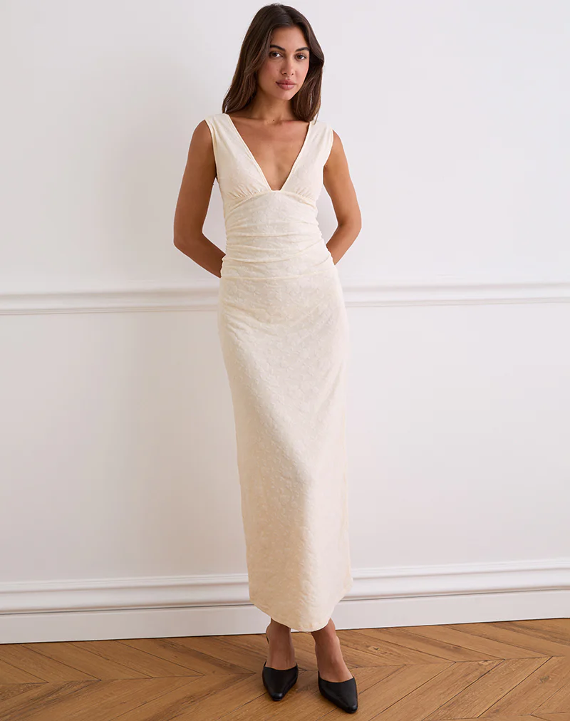Gerda Maxi Dress in Floral Flock Cream - Image 3