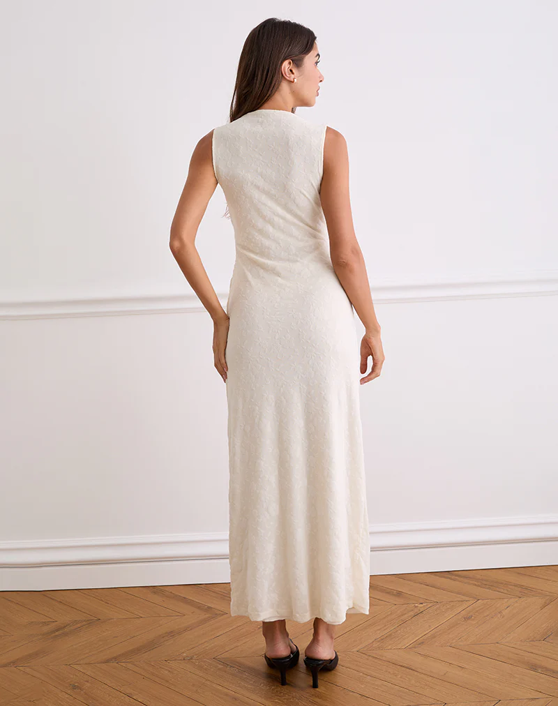 Gerda Maxi Dress in Floral Flock Cream - Image 4
