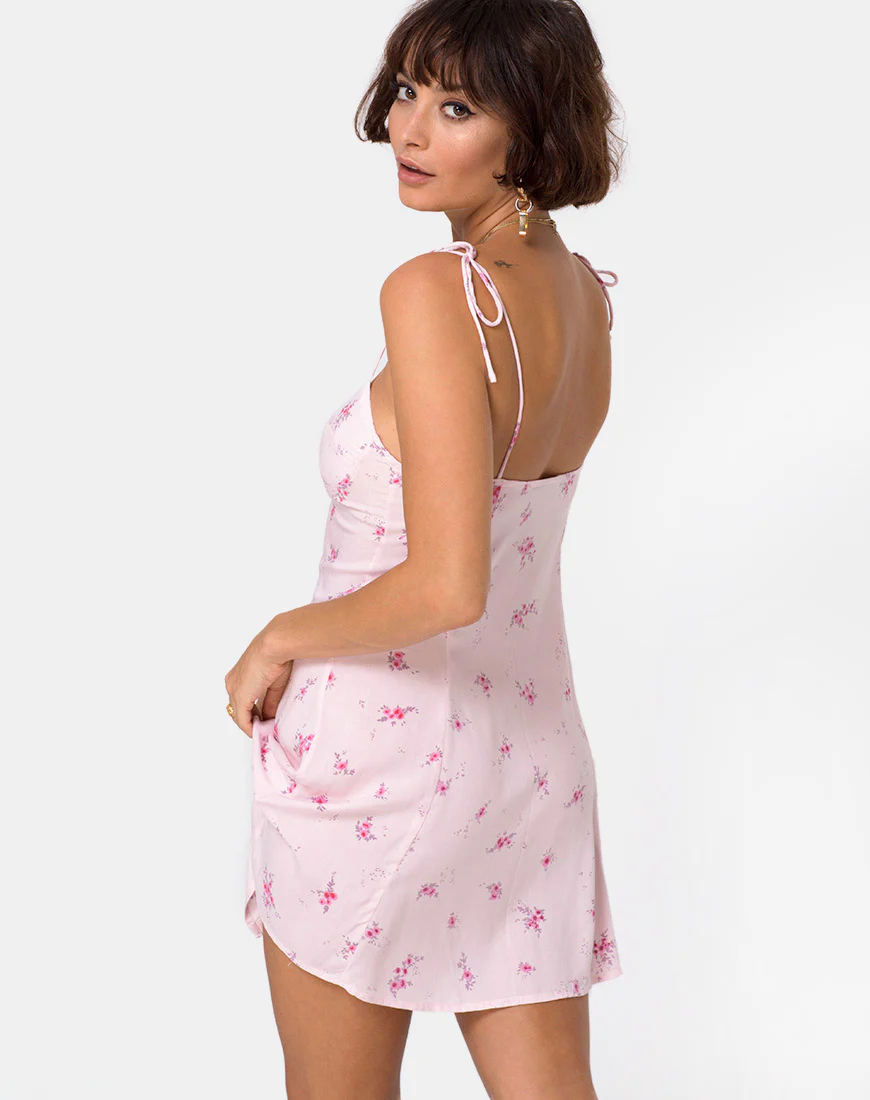 Gethy Slip Dress in Forget Me Not Floral Pink - Image 2